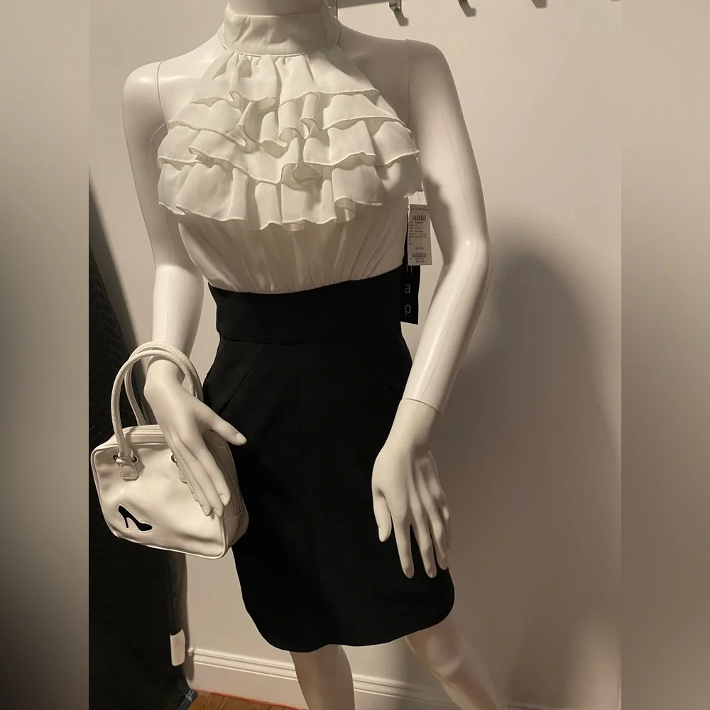 NWT black & white dress w/ ruffle chiffon top, size 3 - Picture 8 of 8